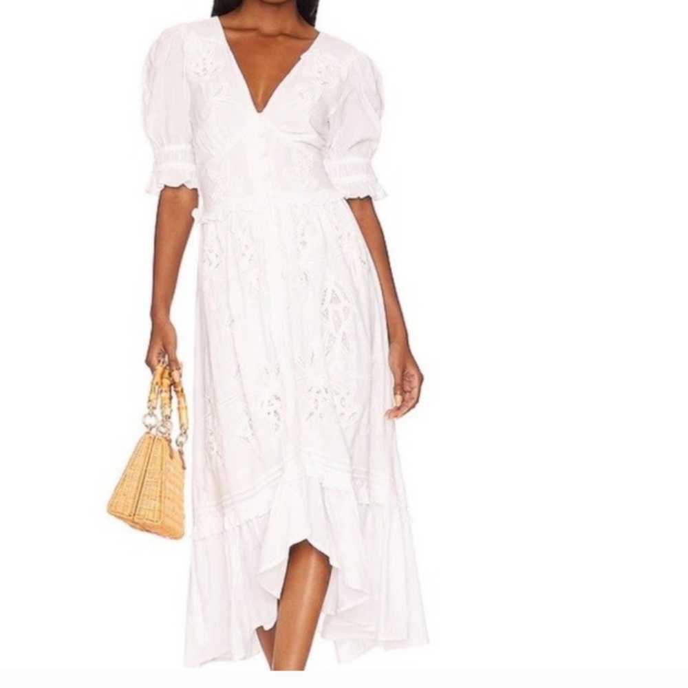 Cleobella White Eyelet V-Neck Midi Dress